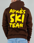 Felpa Superculture Cappuccio Apres Ski Team Art. A1387 con stampa gialla sul retro, in tessuto cotone e poliestere.