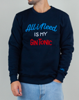 Felpa Superculture Girocollo All I need Is My Gin Tonic featuring a stylish design in navy blue.