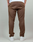 Rear view of men's brown Pantalaccio Paros made of linen and rayon, designed for comfort and style.