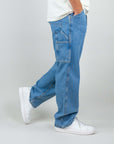 Baggy denim jeans by Jack&Jones, model Alex, in light blue cotton, featuring loose fit and side pockets.