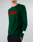 Maglione Superculture Girocollo St. Moritz in green with red lettering, casual style sweater for men.