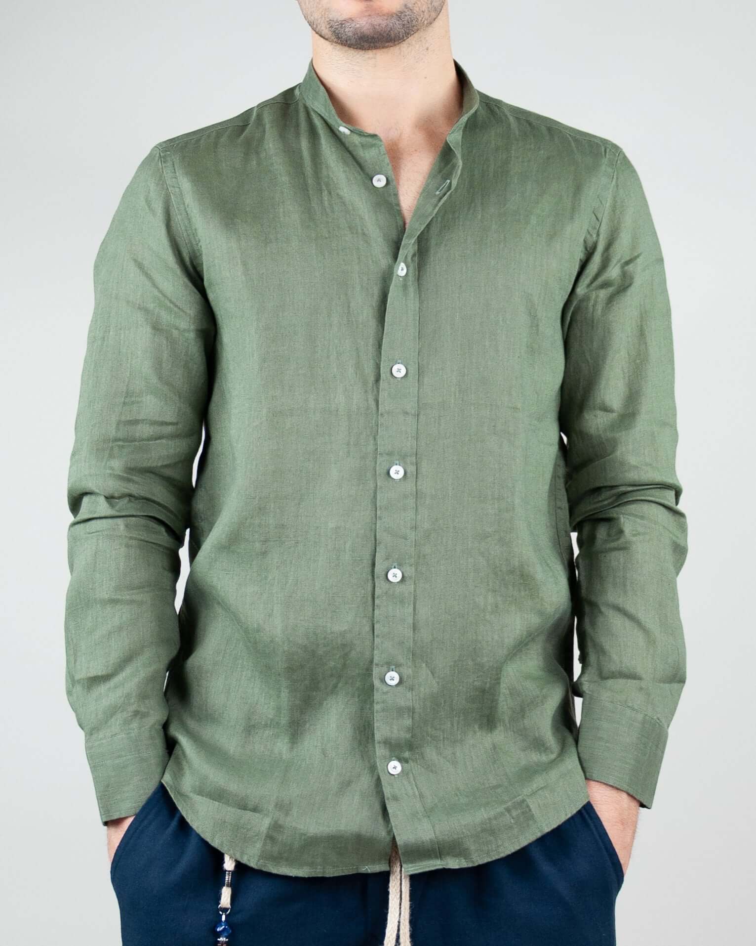 Camicia Coreana Bastoncino in Lino B050 – 1921 Store