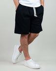 Men's black Bermuda shorts with drawstring, perfect for casual summer wear.