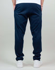 Rear view of navy Pantalaccio Paros in blended linen and rayon, showcasing comfort and stylish design.