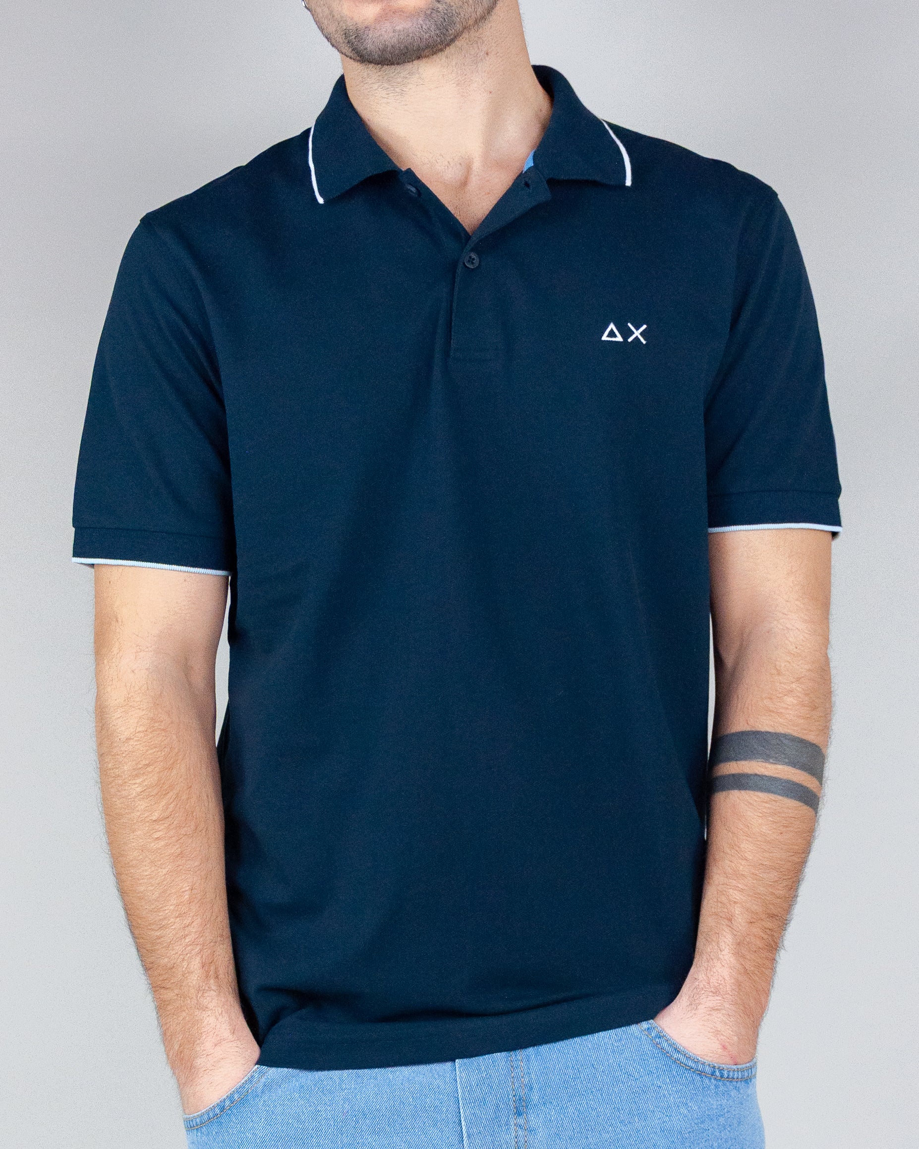 Polo Sun68 Small Stripes on Collar Uomo Art. A35110