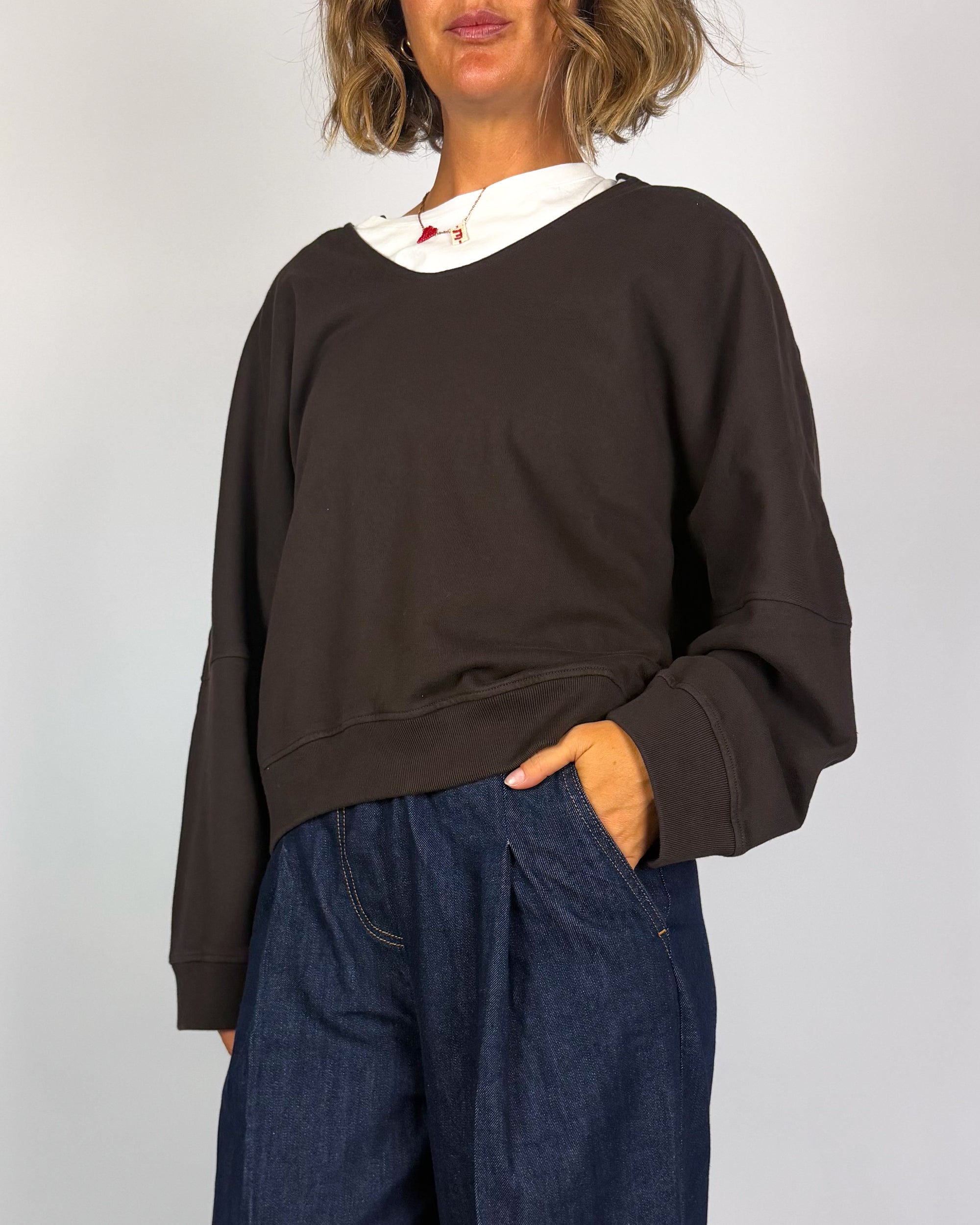 Felpa Girocollo Interrotto ScolloV NouConcept Donna Art. N-F2606-17217