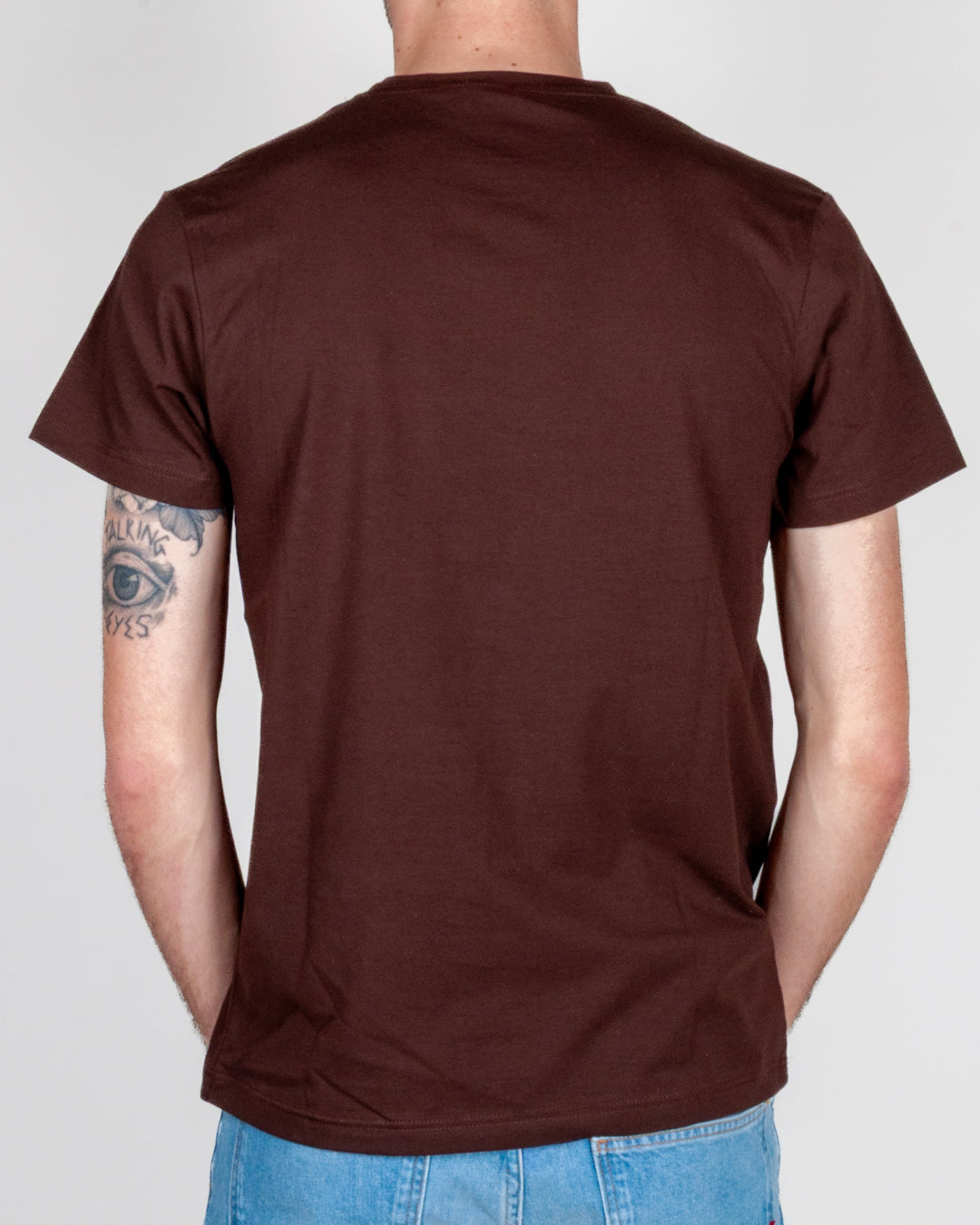 Retro style T-shirt taschino V2 Art design, shown from the back in dark brown color.