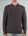 Maglia polo over Block Eleven in gray, long-sleeve knitted sweater for men, casual wear style.