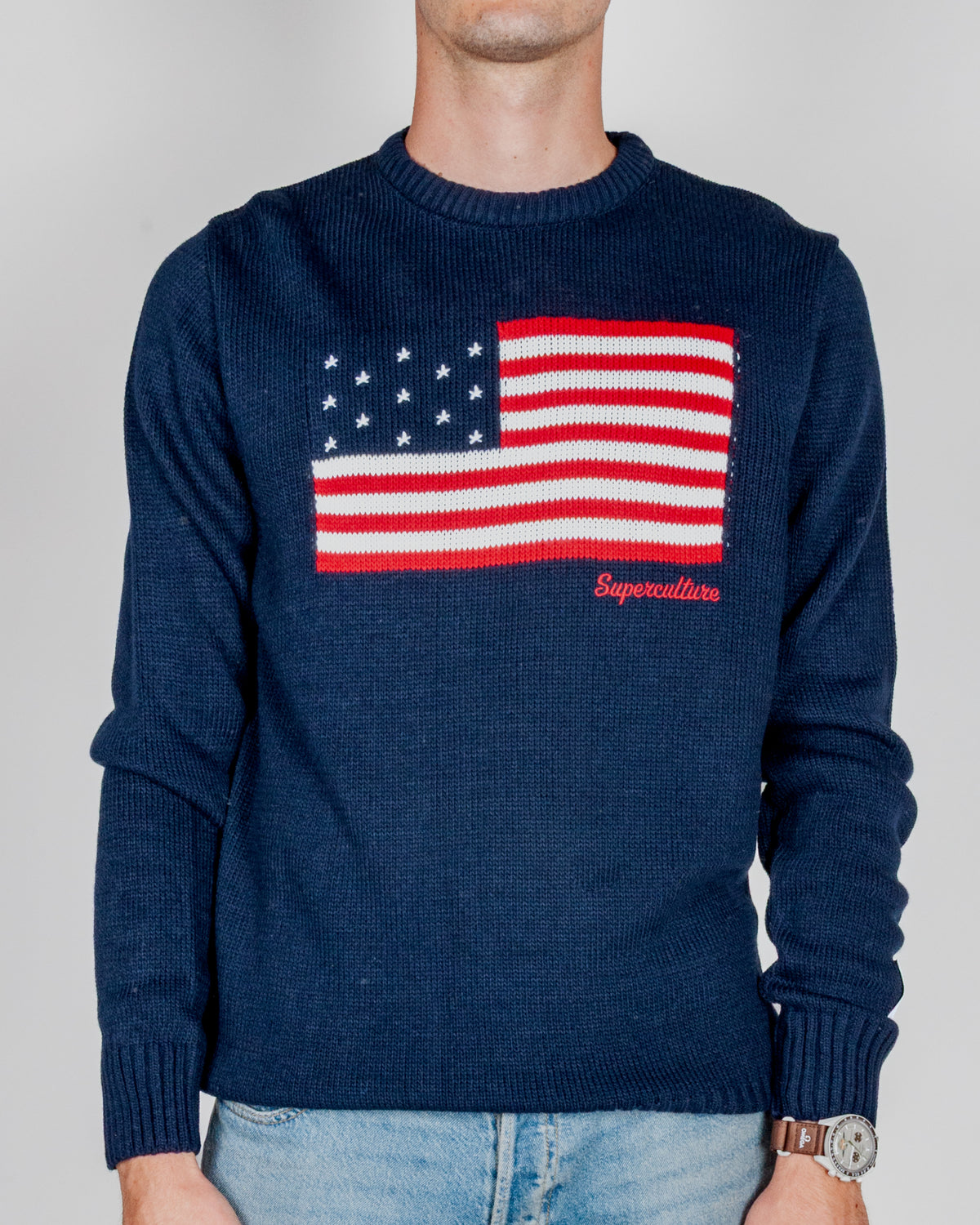 Maglione Superculture Girocollo Bandiera Usa Jaquard Art. AK7021