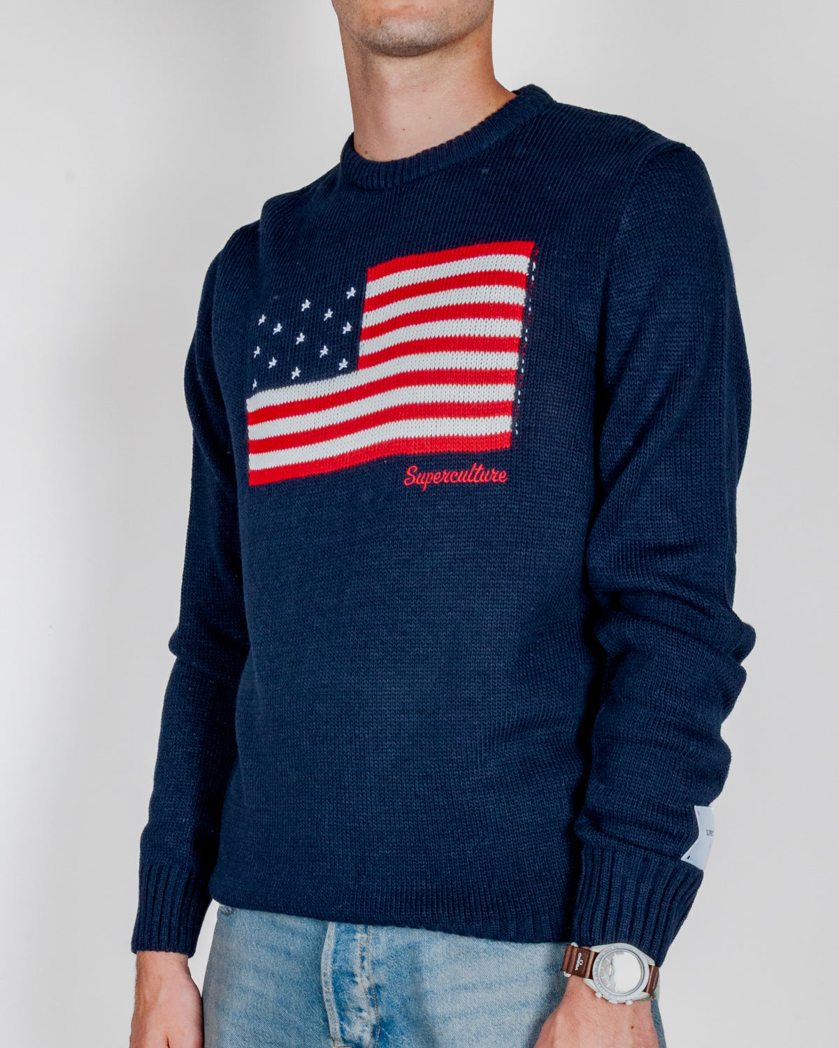 Maglione Superculture Girocollo Bandiera Usa Jaquard Art. AK7021