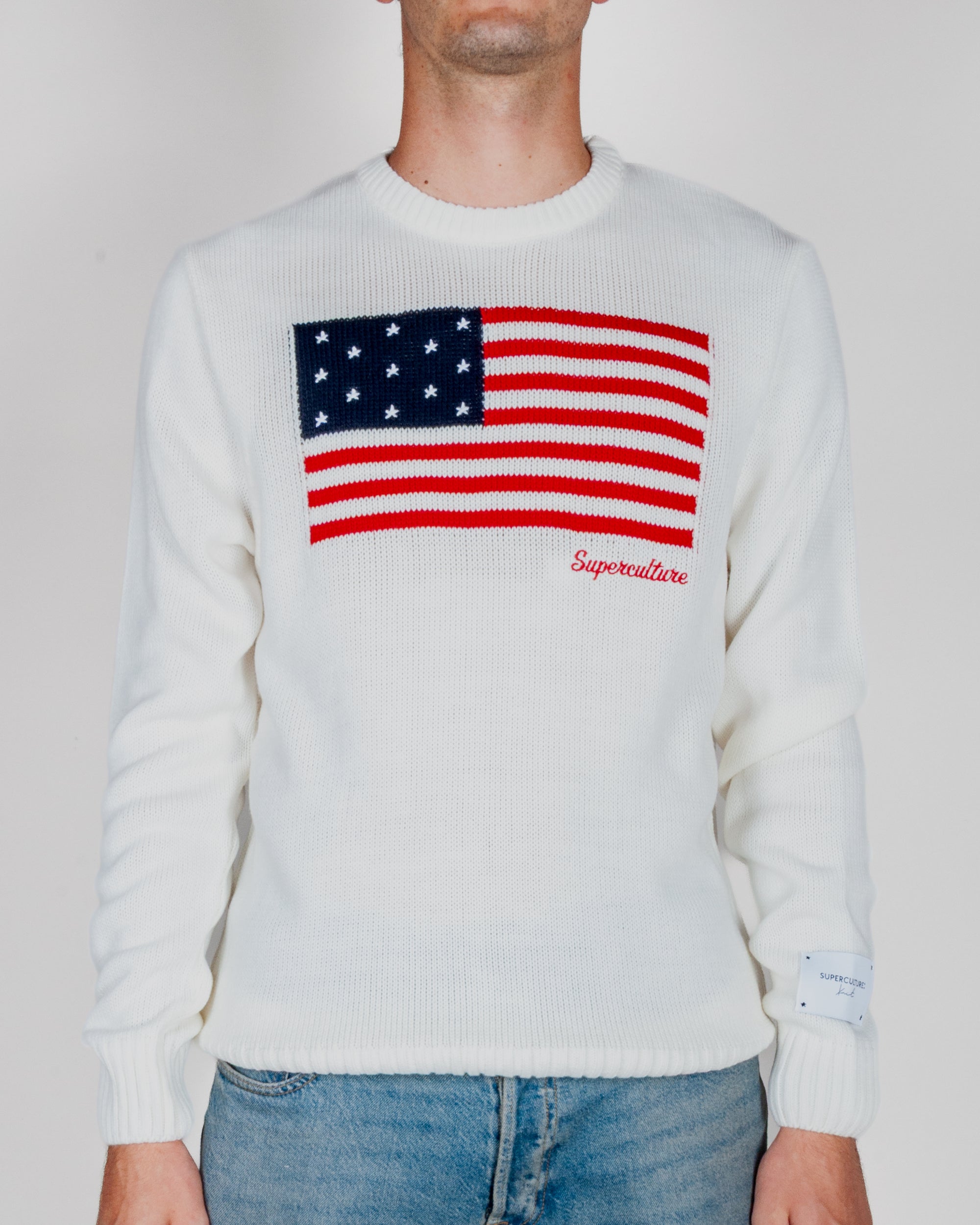 Maglione Superculture Girocollo Bandiera Usa Jaquard Art. AK7021