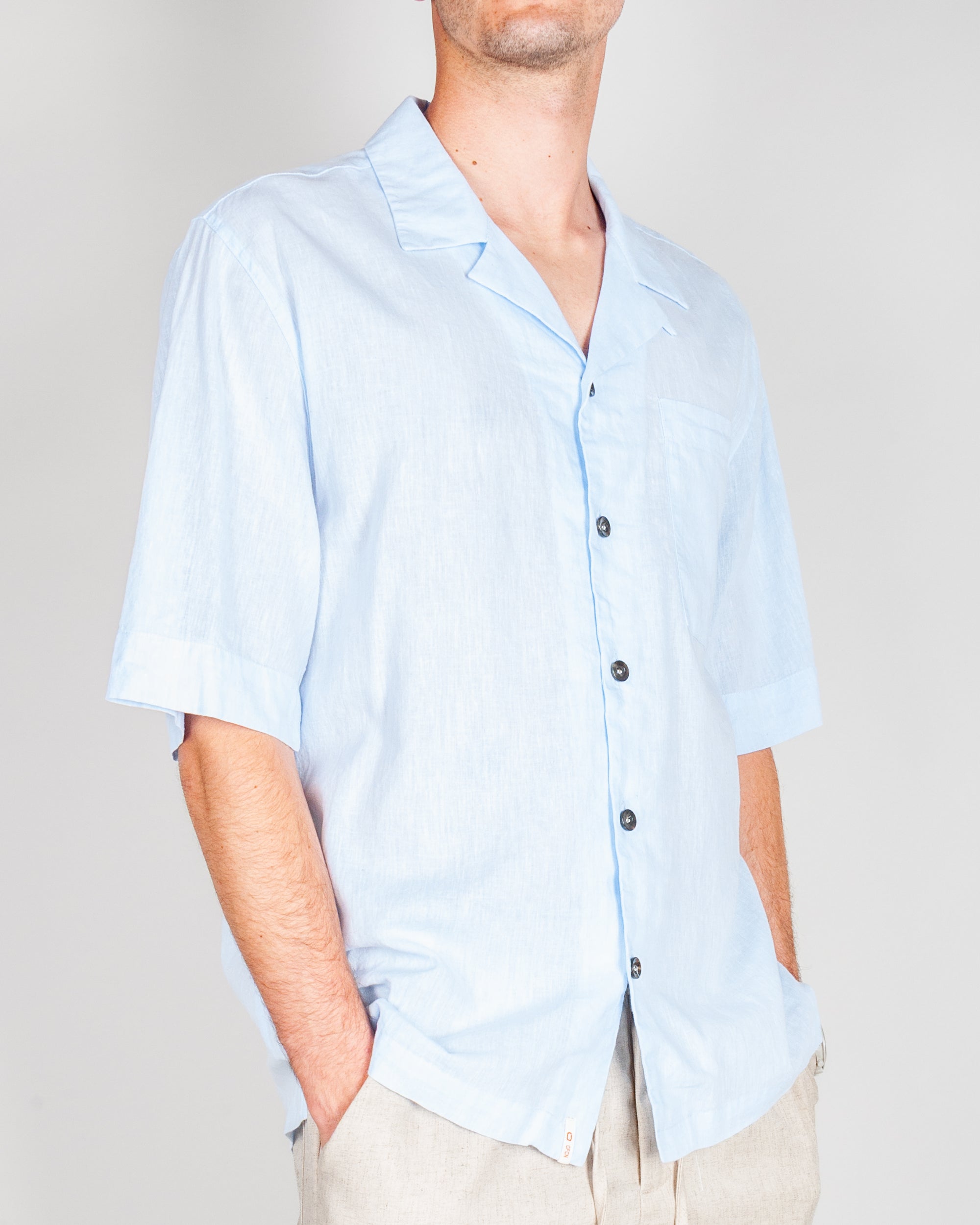 Camicia manica corta in misto lino di Officina 36, colletto derby, per uomo, articolo 0335800567.