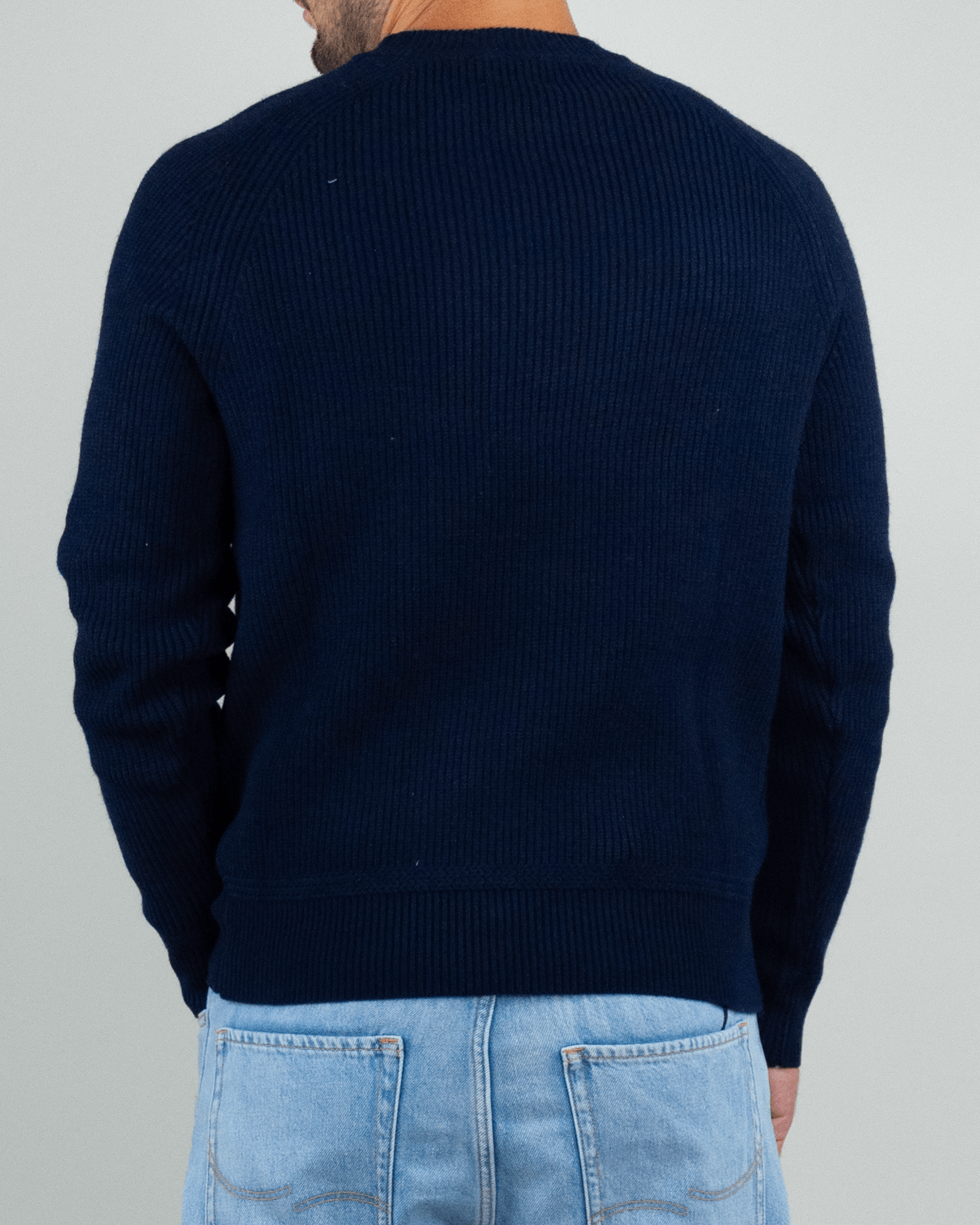 Gianni Lupo Maglia Costine in navy color, back view, featuring ribbed texture and casual style.
