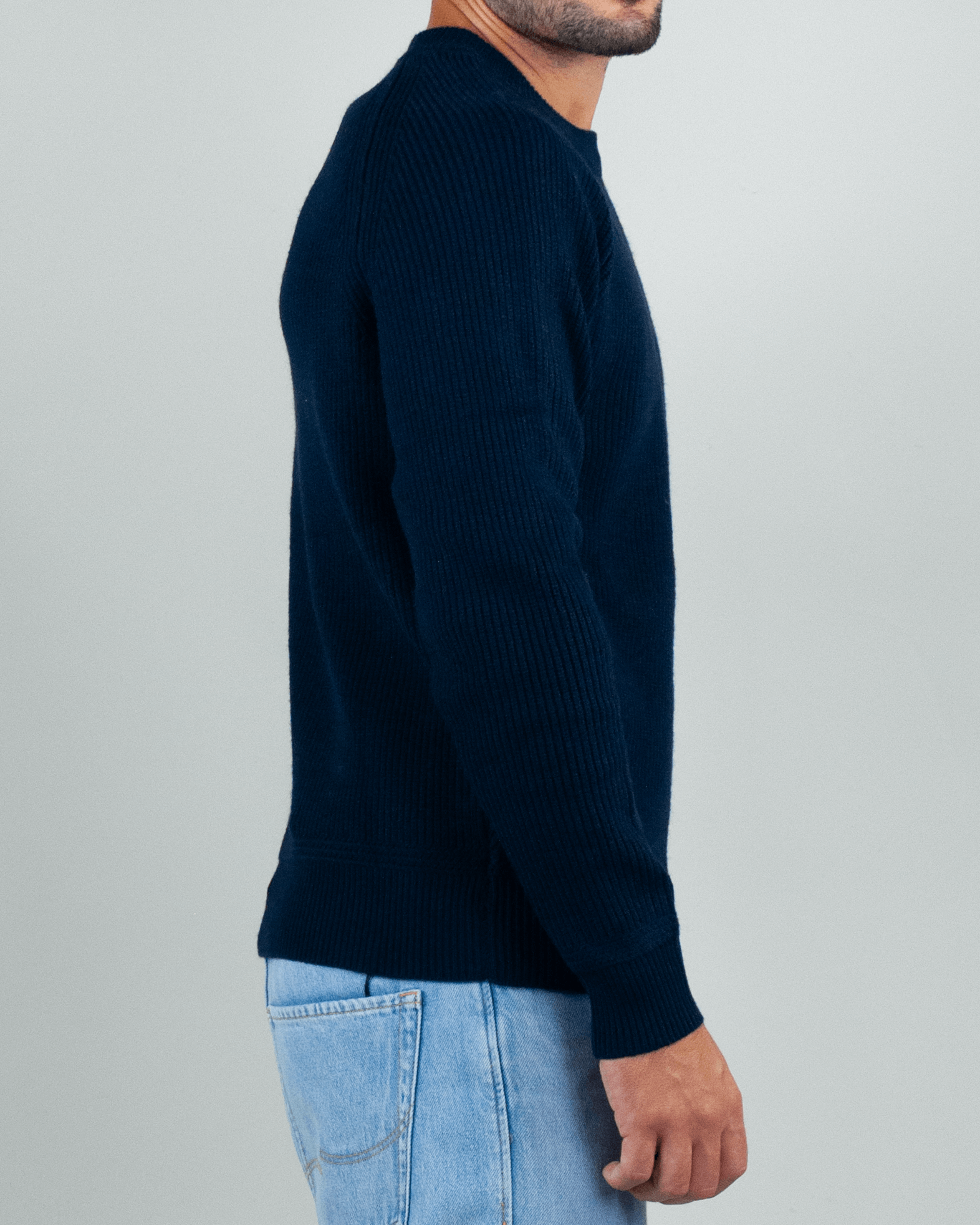 Gianni Lupo Maglia Costine Art. GL35230 side view, stylish dark blue ribbed sweater for men.