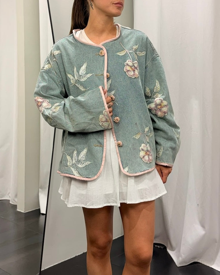Giacca Fiori Ricamo Denim Donna Art. 22726