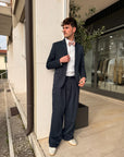 Abito imperial con pantalone over blu