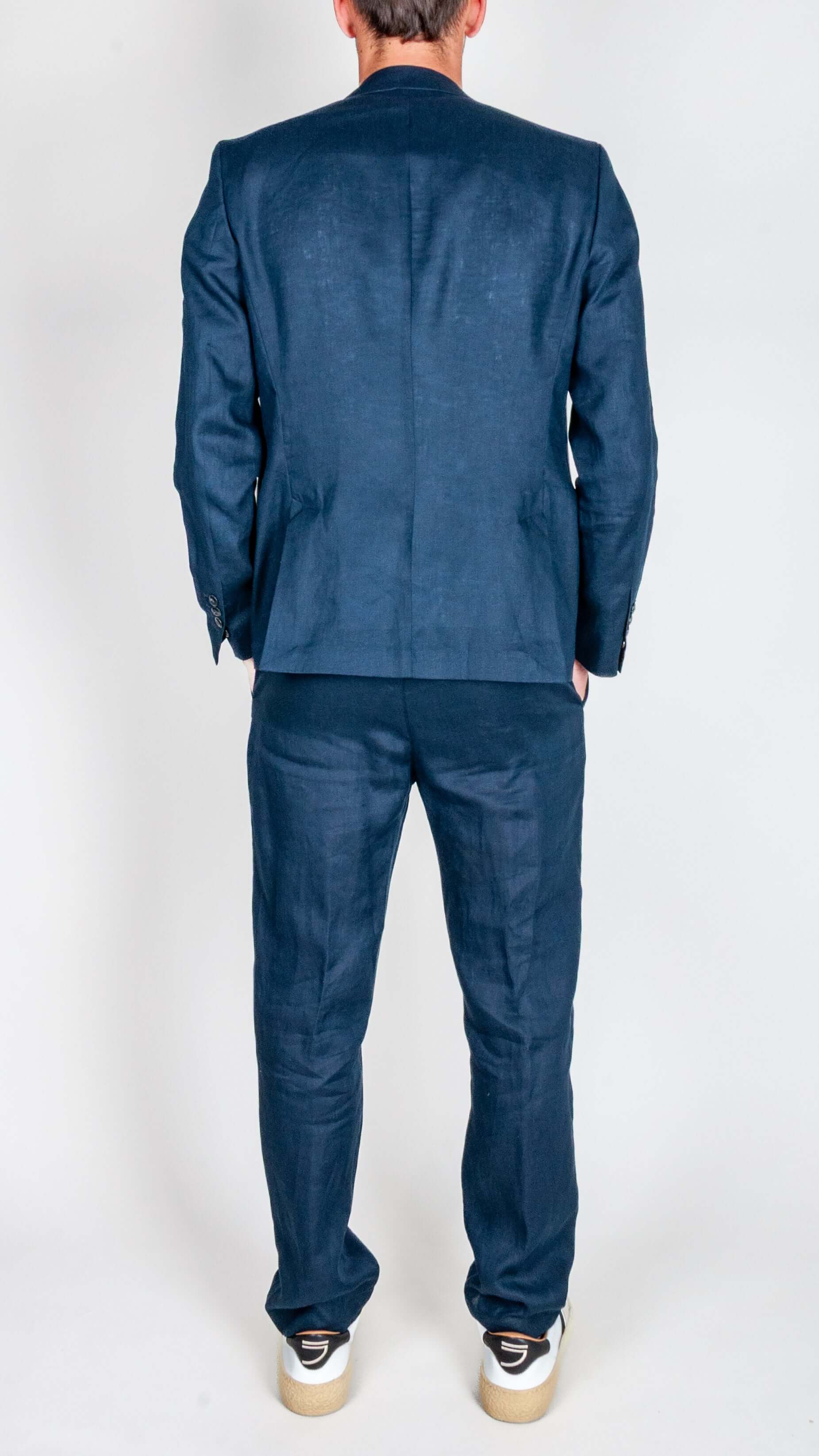 Abito 100% Lino Officina36 - Blu, view from the back, showcasing suit in navy linen fabric.