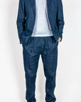 Abito 100% Lino Officina36 - Blu, elegante completo in lino blu con giacca e pantaloni abbinati.