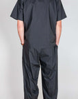 Completo Popeline manica corta Imperial in nero, retro della giacca e pantaloni abbinati.