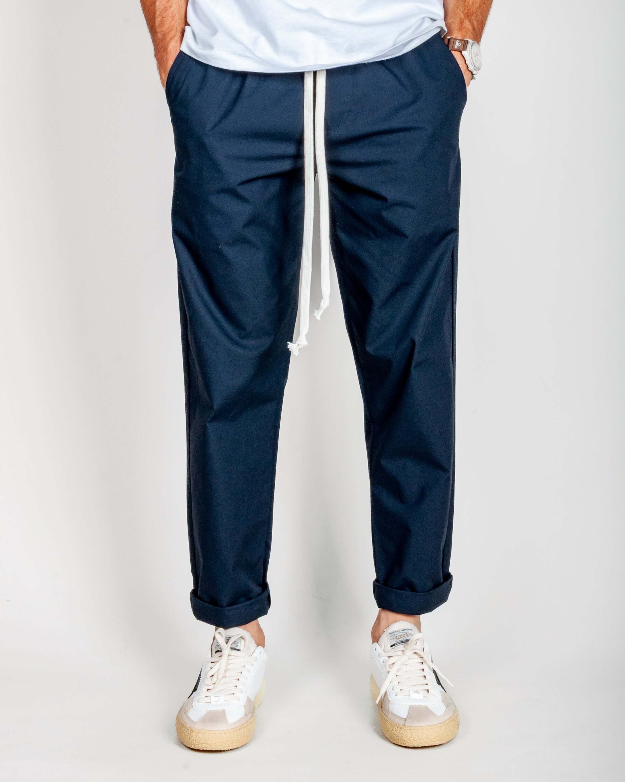 Pantalaccio 100% Cotone Leggerissimo 1921 Store Uomo Art. TENERIFE, navy pants with drawstring.