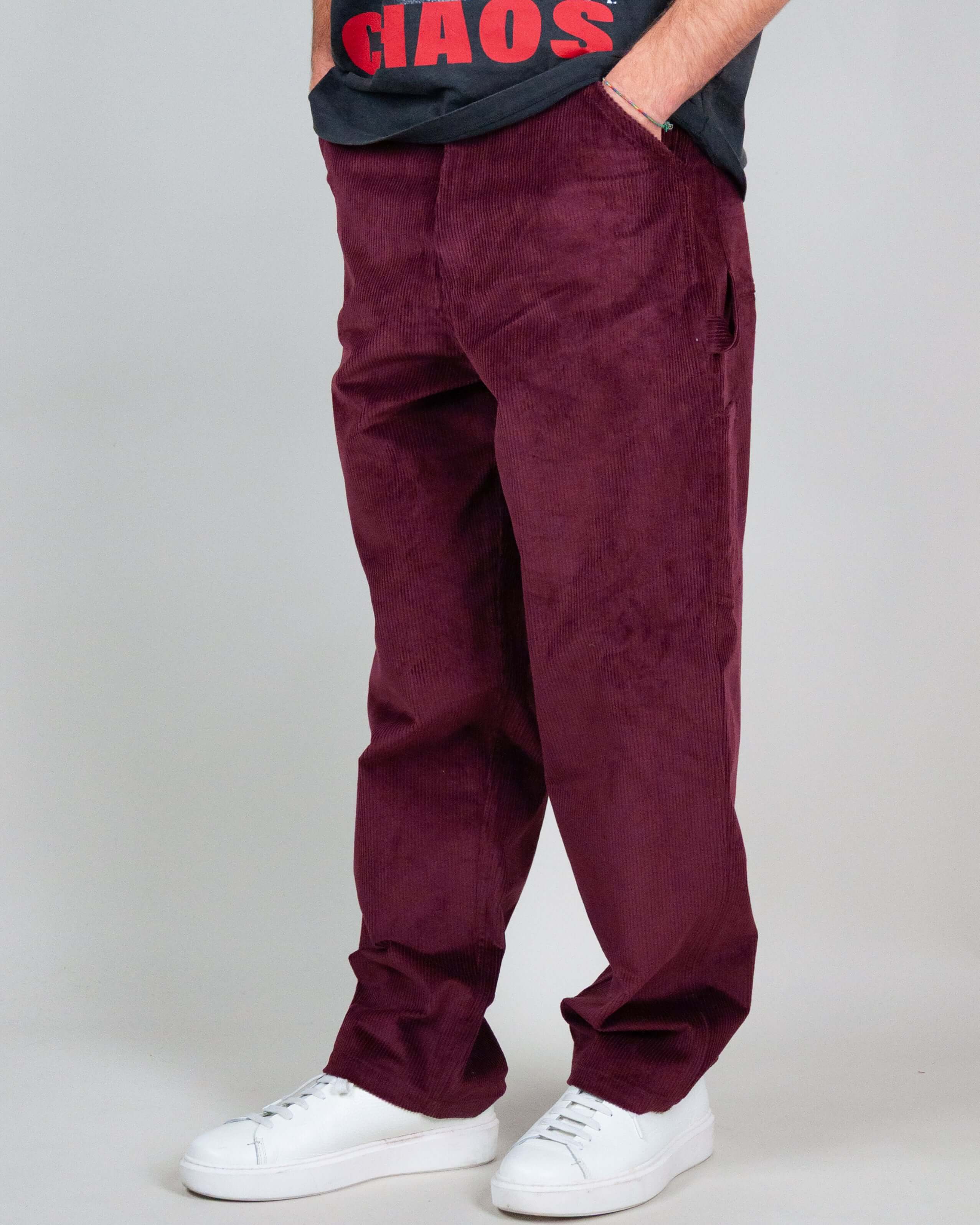 Pants Pantaloni Velluto Bordeaux Uomo Pantalone Classico Uomo Con